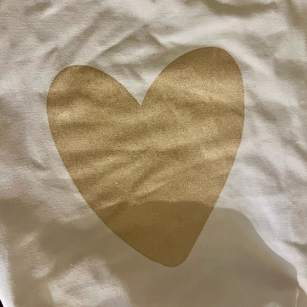 Canvas White Tote Bag With Gold Heart